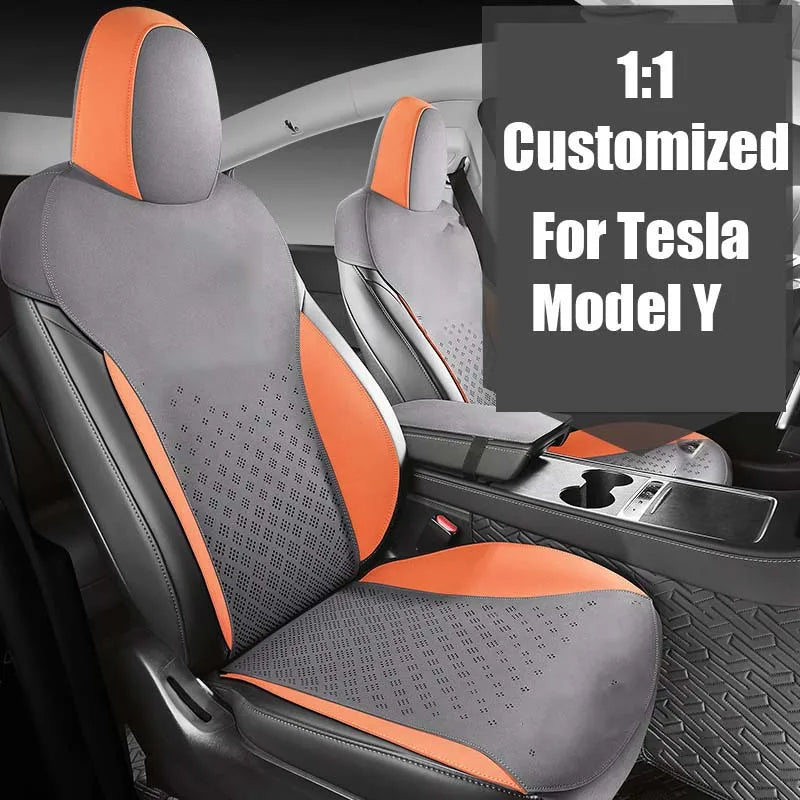Half-Cover Suede Car Seat Cushion Pads for Tesla Model Y