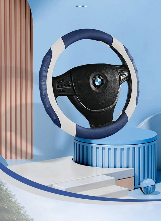 38 cm Universal Leather Steering Wheel Cover – Anti-Slip Massage Grip