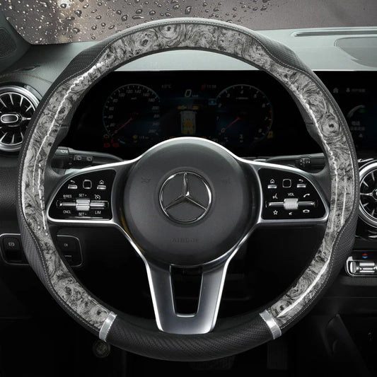 38 cm Universal Leather Steering Wheel Cover – Leopard Print, Anti-Slip