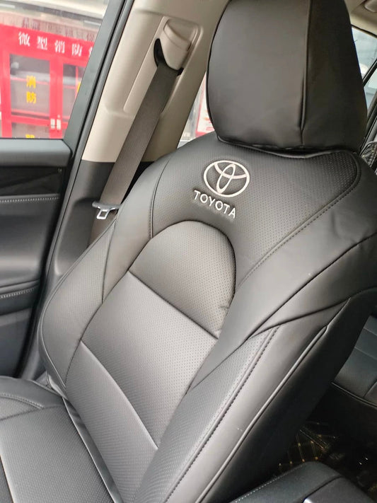 Front black artificial Nappa leather seat cover for Toyota Kluger with embroidered Toyota logo