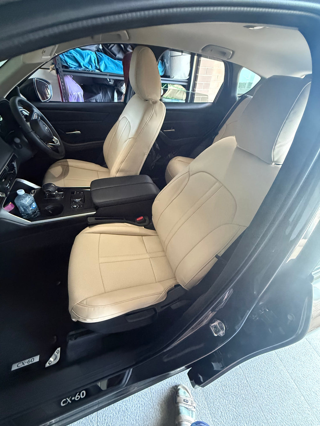 Front beige artificial Nappa leather seat covers installed in a 2025 Mazda CX-60