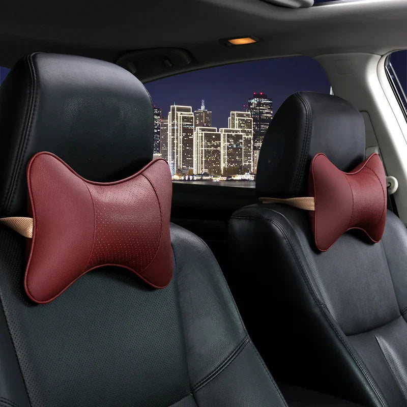 Breathable Car Seat Headrest Neck Pillow – 1 Pair (Artificial Leather)
