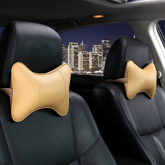 Breathable Car Seat Headrest Neck Pillow – 1 Pair (Artificial Leather)