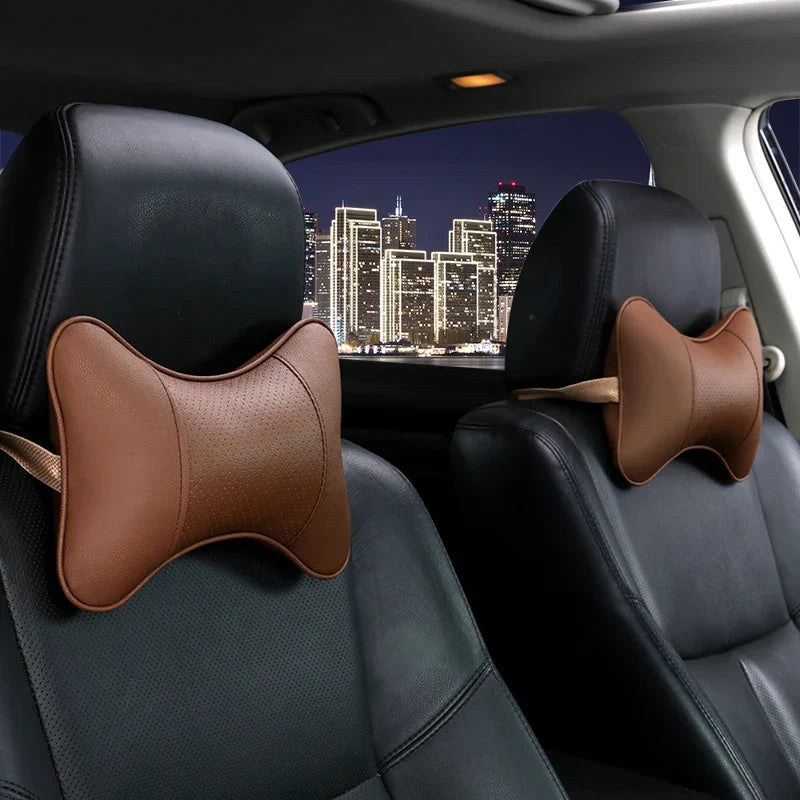Breathable Car Seat Headrest Neck Pillow – 1 Pair (Artificial Leather)
