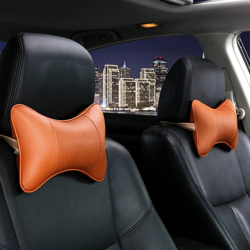 Breathable Car Seat Headrest Neck Pillow – 1 Pair (Artificial Leather)