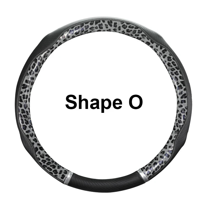 38 cm Universal Leather Steering Wheel Cover – Leopard Print, Anti-Slip