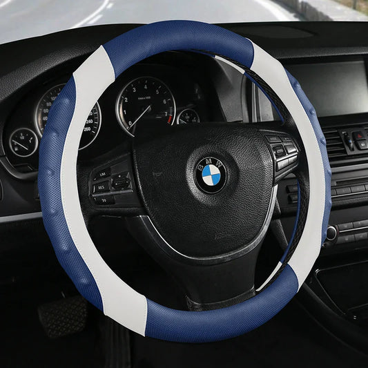 38 cm Universal Leather Steering Wheel Cover – Anti-Slip Massage Grip