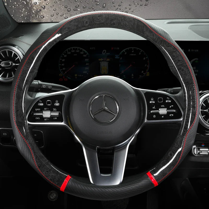 38 cm Universal Leather Steering Wheel Cover – Leopard Print, Anti-Slip