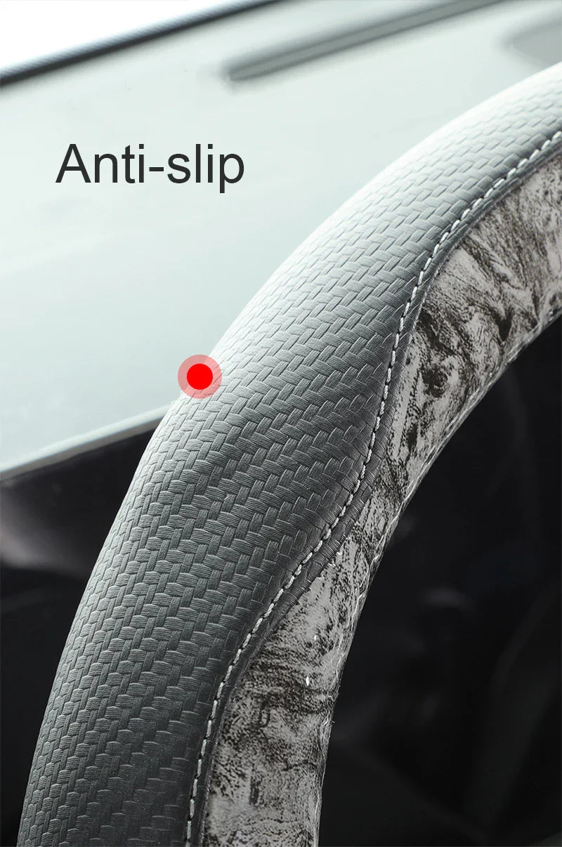 38 cm Universal Leather Steering Wheel Cover – Leopard Print, Anti-Slip