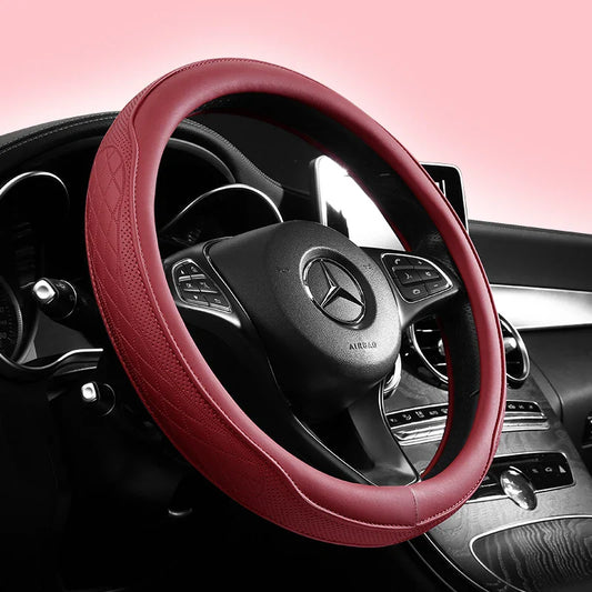 38 cm Universal Stitched Leather Steering Wheel Cover - Anti-Slip
