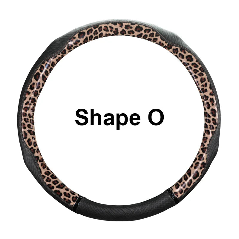 38 cm Universal Leather Steering Wheel Cover – Leopard Print, Anti-Slip
