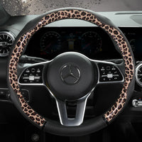 38 cm Universal Leather Steering Wheel Cover – Leopard Print, Anti-Slip