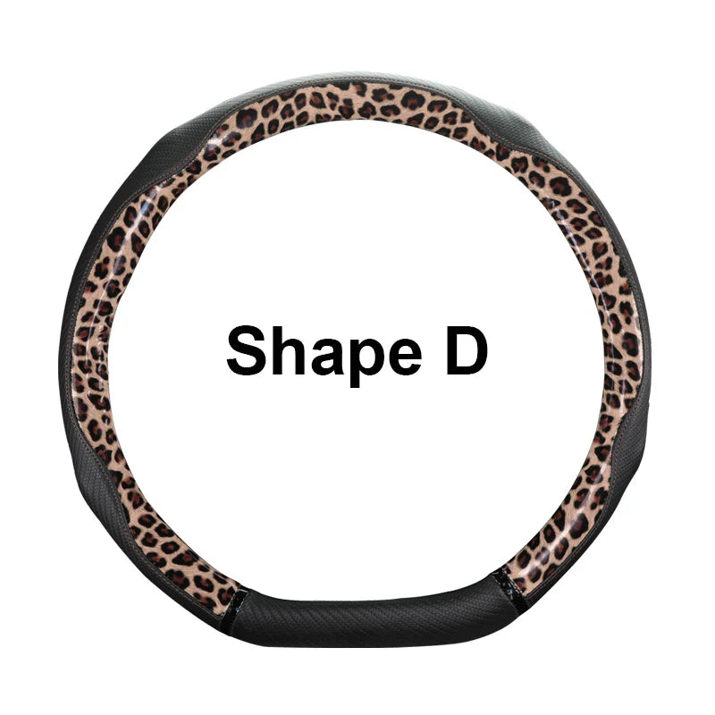 38 cm Universal Leather Steering Wheel Cover – Leopard Print, Anti-Slip