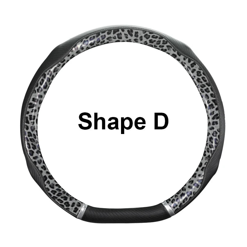 38 cm Universal Leather Steering Wheel Cover – Leopard Print, Anti-Slip