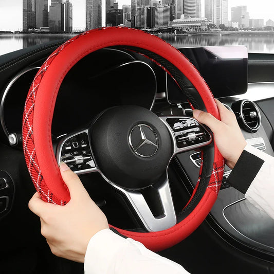 38 cm Patterned Leather Steering Wheel Cover